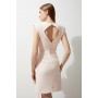 Scuba Crepe Dramatic Rosette Woven Backless Mini Dress