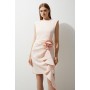 Scuba Crepe Dramatic Rosette Woven Backless Mini Dress