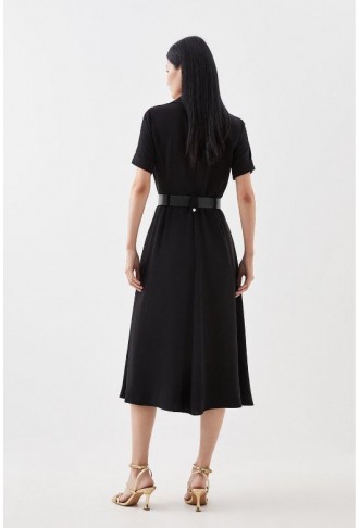 Soft Tailored Belted Midi Dress