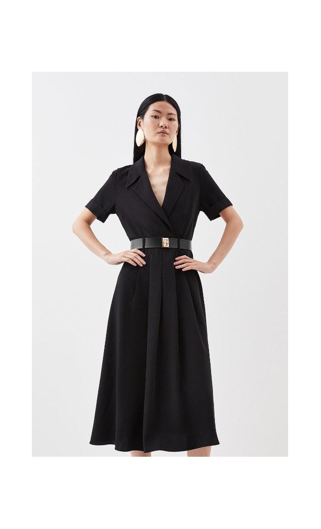 Soft Tailored Belted Midi Dress