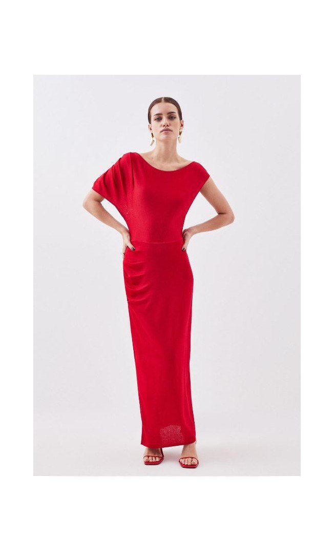 Petite Slinky Viscose Drop Shoulder Knit Midaxi Dress