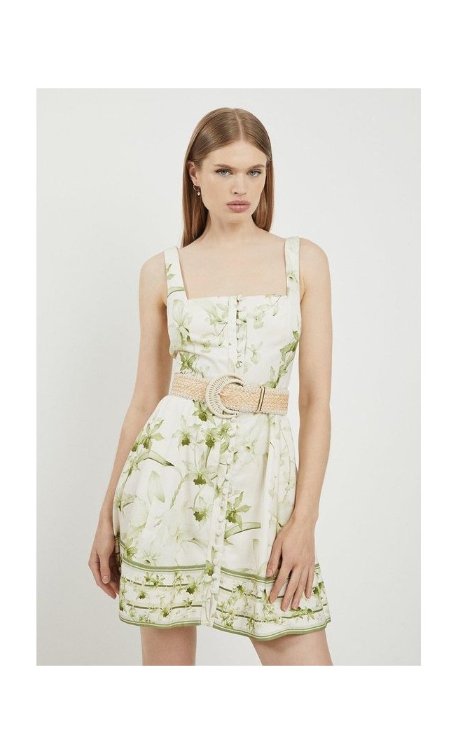 Lydia Millen Floral Botanic Printed Linen Woven Mini Dress