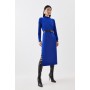 Cashmere Blend Funnel Neck Belted Knit Midi Dress