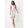 Printed Satin Asymmetric Pleated Dress