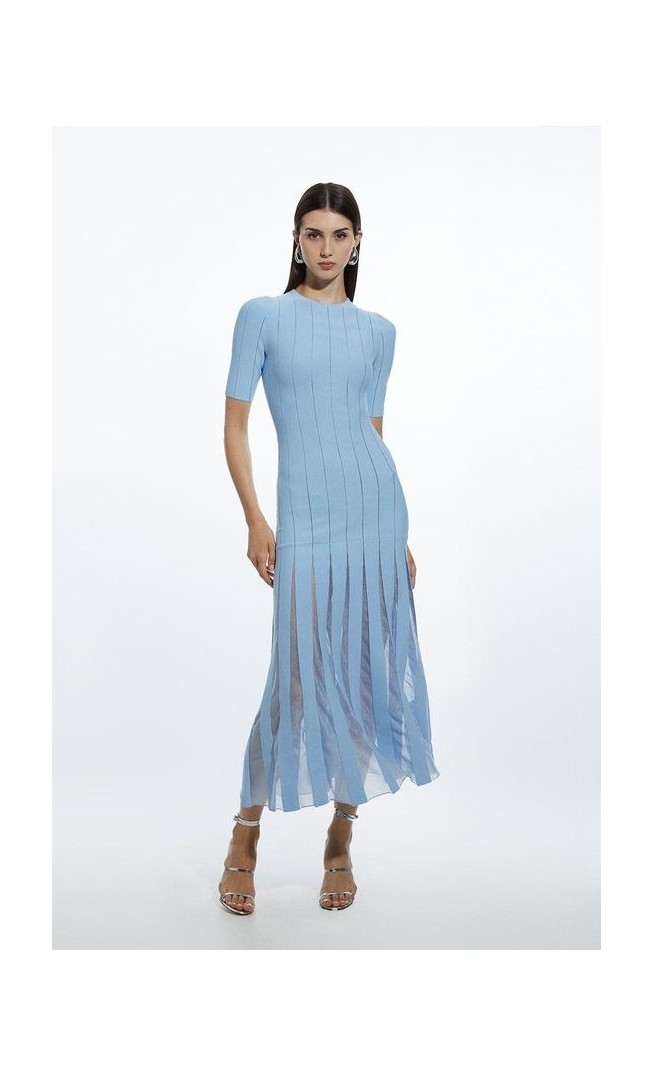 Viscose Blend Filament Full Skirt Knit Midi Dress