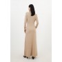 Neutral Viscose Blend Polo Knit Collar Maxi Dress