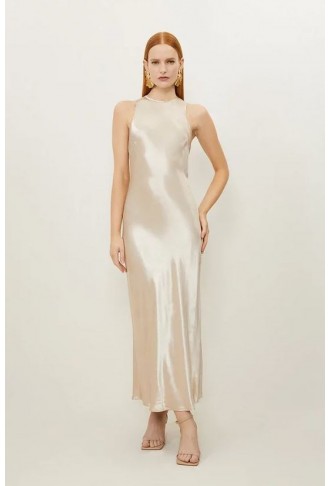 Satin Woven Column Maxi Dress