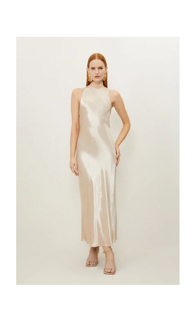 Satin Woven Column Maxi Dress