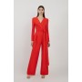 Compact Stretch Viscose Drape Waist Wide Leg Jumpsuit