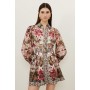 Linen Viscose Border Print Floral Woven Short Dress