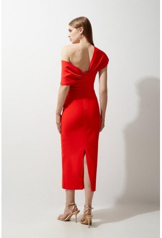 Figure Form Bandage Asymmetric Strap Knit Midi Dress