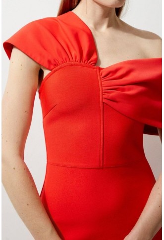 Figure Form Bandage Asymmetric Strap Knit Midi Dress