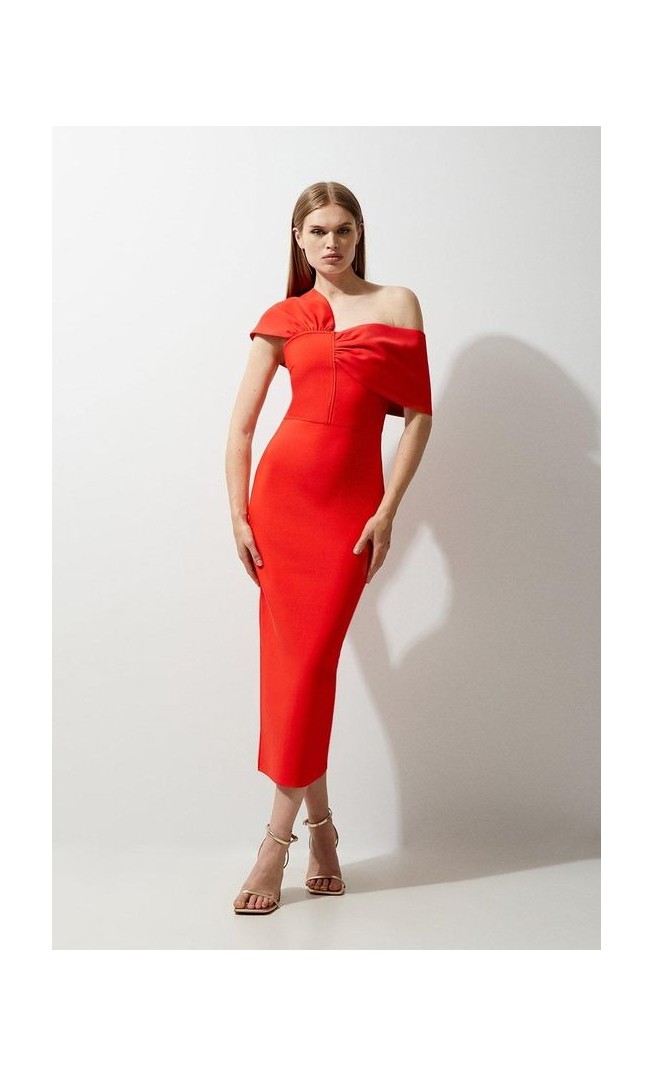 Figure Form Bandage Asymmetric Strap Knit Midi Dress