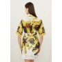 Photographic Floral Organdie Belted Mini Dress