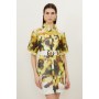 Photographic Floral Organdie Belted Mini Dress