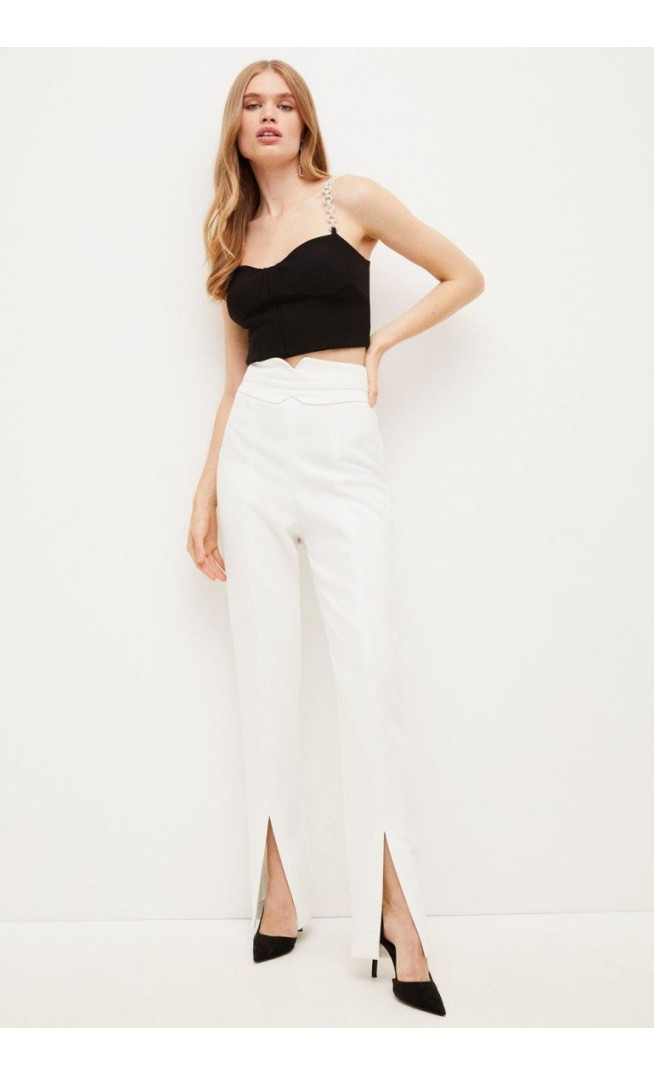 Compact Stretch Split Hem Straight Trouser