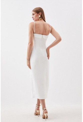 Tailored Satin Back Crepe Double Breasted Bandeau Midi Dress