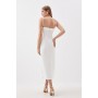 Tailored Satin Back Crepe Double Breasted Bandeau Midi Dress