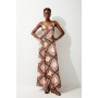 Tile Print Strappy Woven Maxi Dress