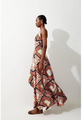 Tile Print Strappy Woven Maxi Dress