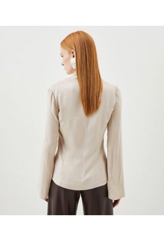 Satin Notch Neck Woven Blouse