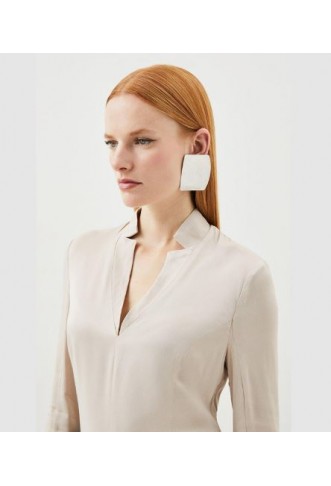 Satin Notch Neck Woven Blouse