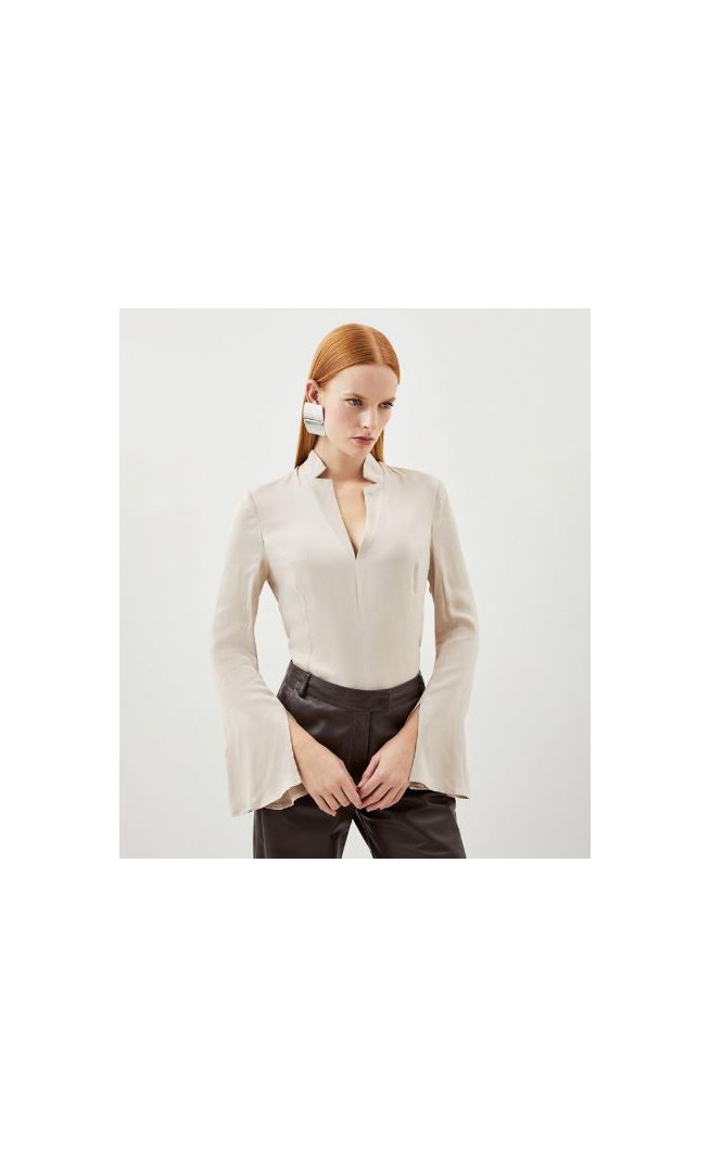 Satin Notch Neck Woven Blouse