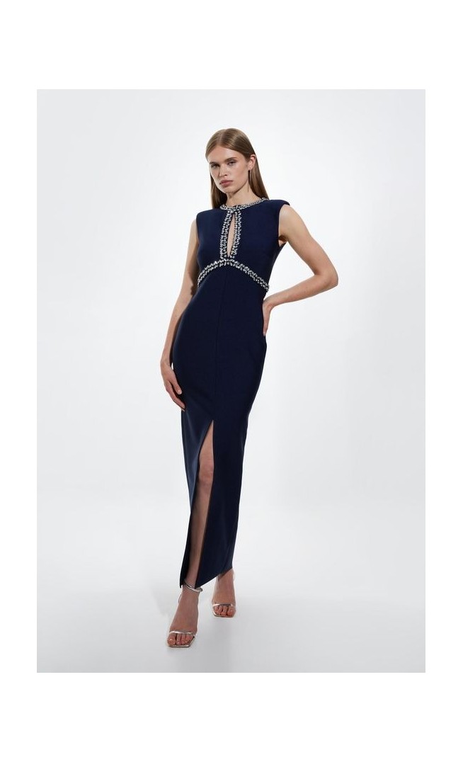 Petite Bandage Figure Form Knit Embellished Maxi Dress