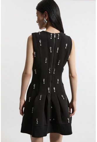 Petite Crystal Embellished Premium Scuba Jersey Mini Dress