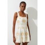 Tall Linen Embroidered Strappy Woven Mini Dress