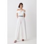 Tall Structured Crepe Bardot Belted Wide Leg Jumpsuit