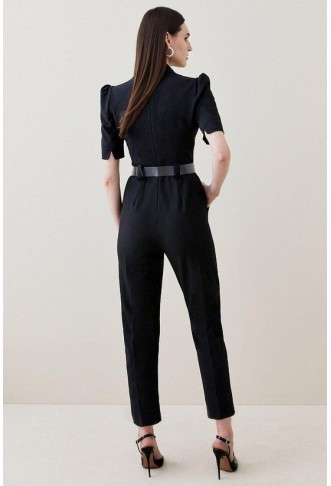 Petite Structured Crepe Forever Belted Jumpsuit