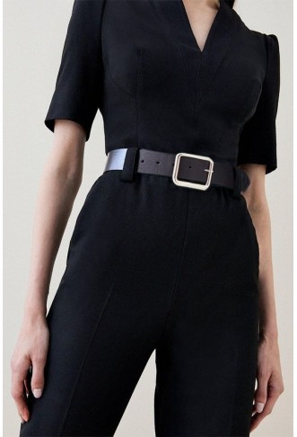 Petite Structured Crepe Forever Belted Jumpsuit