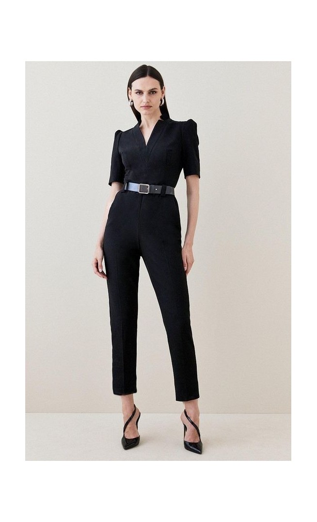 Petite Structured Crepe Forever Belted Jumpsuit