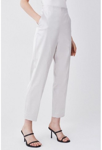 Italian Structured Satin Tailored High Waisted Trouser