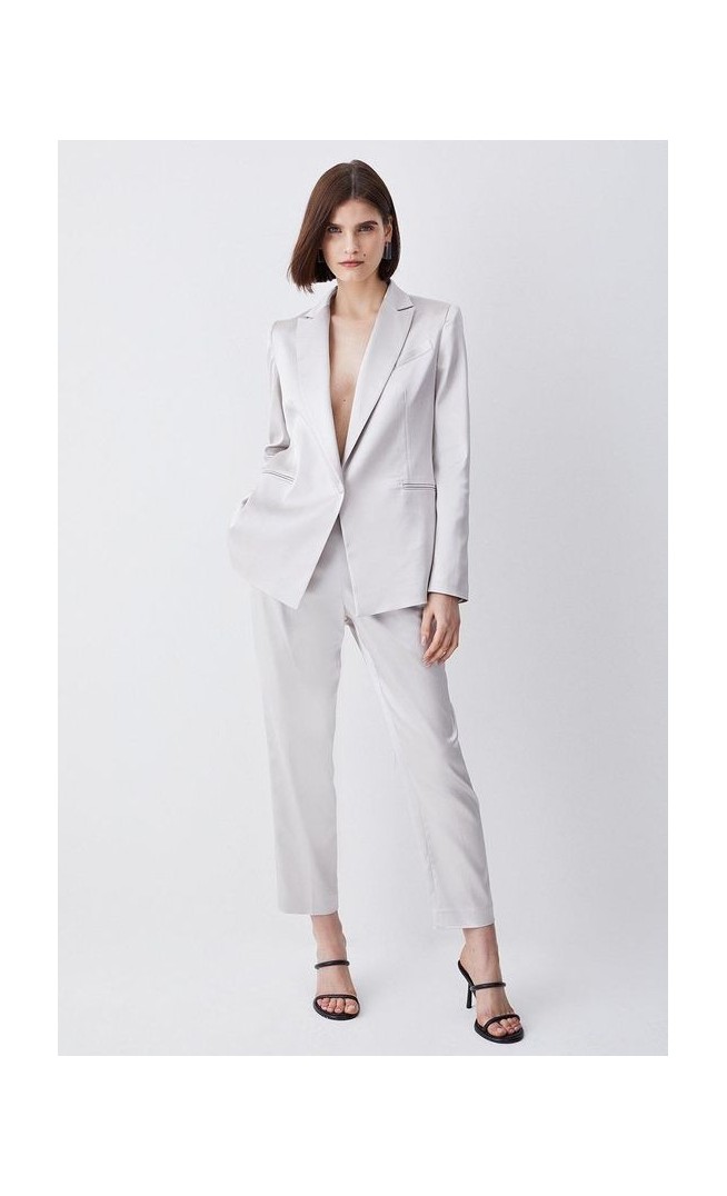 Italian Structured Satin Tailored High Waisted Trouser