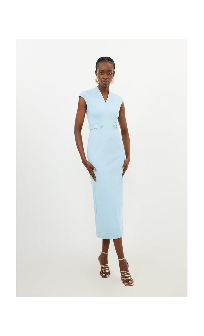 Ponte Belted Jersey Midi Dress