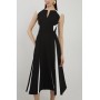 Clean Tailored Colour Block Full Skirted Midi Dress