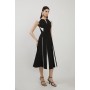 Clean Tailored Colour Block Full Skirted Midi Dress