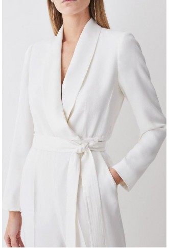 Petite Tailored Tuxedo Wrap Jumpsuit