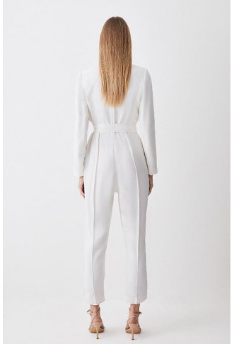 Petite Tailored Tuxedo Wrap Jumpsuit