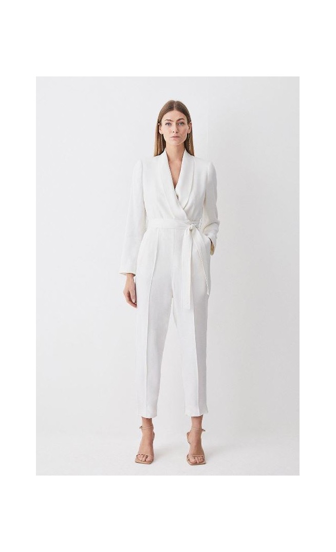 Petite Tailored Tuxedo Wrap Jumpsuit