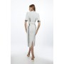 Compact Stretch Contrast Tipped Forever Belted Tailored Midi Dress