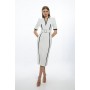 Compact Stretch Contrast Tipped Forever Belted Tailored Midi Dress