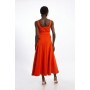 Structured Crepe Tailored Full Skirted Panel Belted Midi Dress