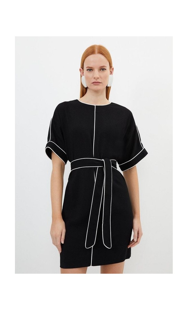 Tall Contrast Piping Satin Back Crepe Woven Mini Dress