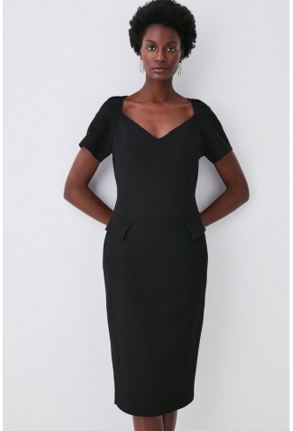 Structured Crepe Square Neck Midi Dress