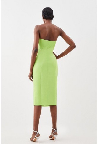 Tailored Compact Stretch Strappy Midi Pencil Dress