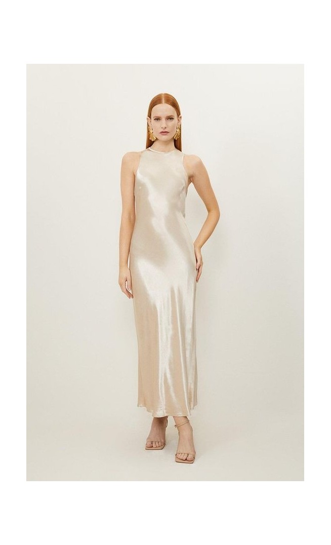 Satin Woven Column Maxi Dress