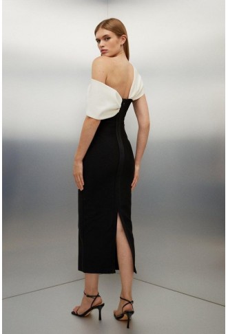 Figure Form Bandage Asymmetric Strap Knit Midi Dress